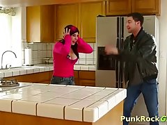 Dark haired, tattooed brunette in pink, Alisa got fucked instead of doing her babysitting job