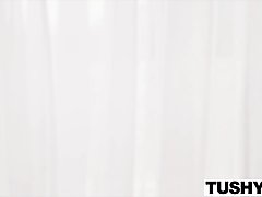 Bitchy blonde chick, with small tits is fucking her horny boss, for the first time